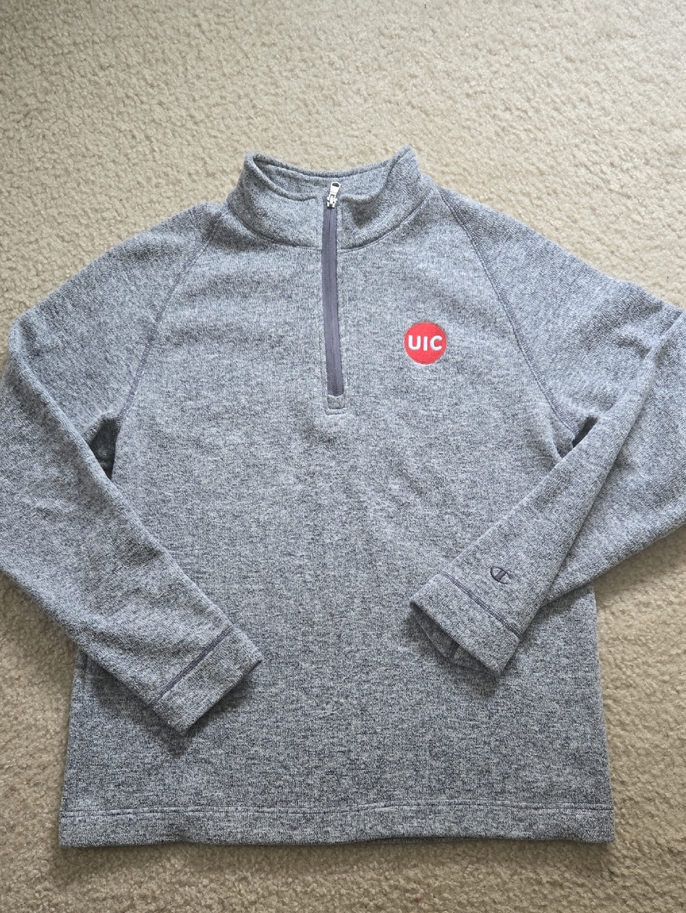 Champion Gray Half-Zip Pullover with Red UIC Logo